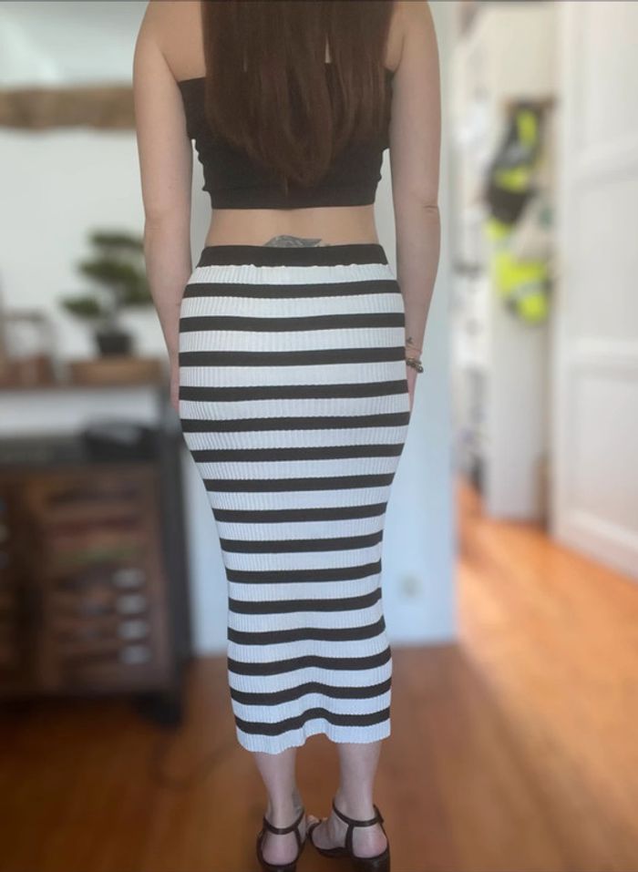 Jupe longue à rayures élastiques rayée noir blanc h&m - photo numéro 4