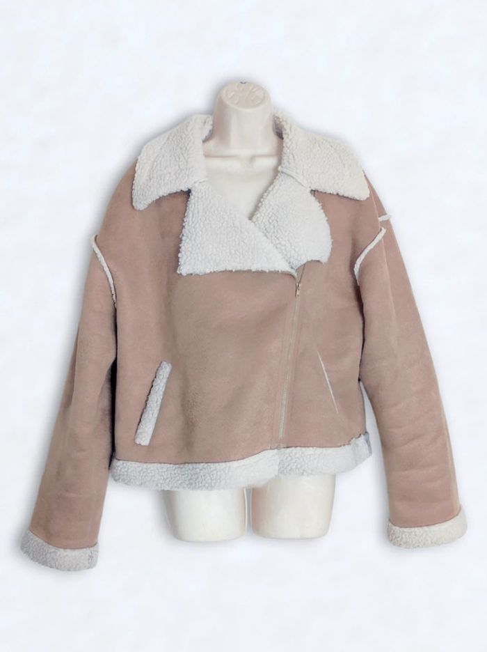 Veste perfecto daim fourrure beige faux-sherpa / Cider - 42/XL - photo numéro 9