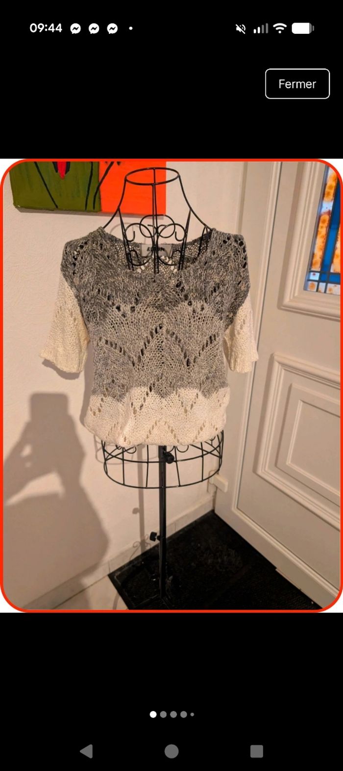 Haut en maille ajourée KODJA Paris - Dégradé Gris & Blanc - photo numéro 1
