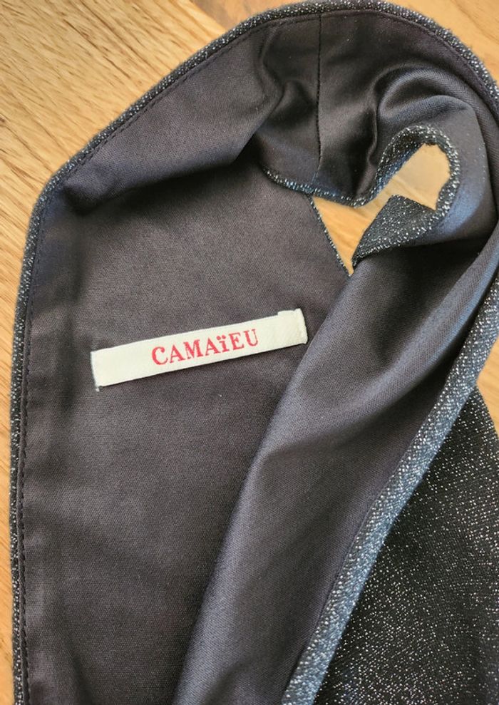 jolie petite robe noire a paillettes camaïeu sans manches fluide 40 excellent état - photo numéro 3