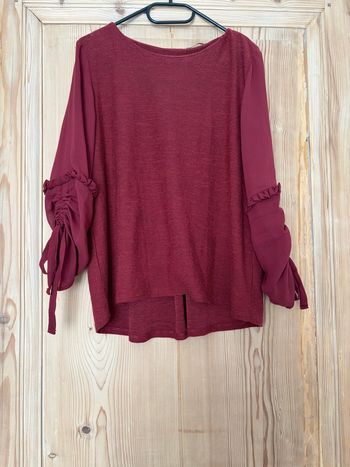 Top bordeau manches transparentes