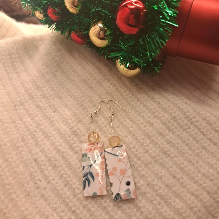 Boucles d'oreilles pendante rectangulaire légère multicolore - photo numéro 2