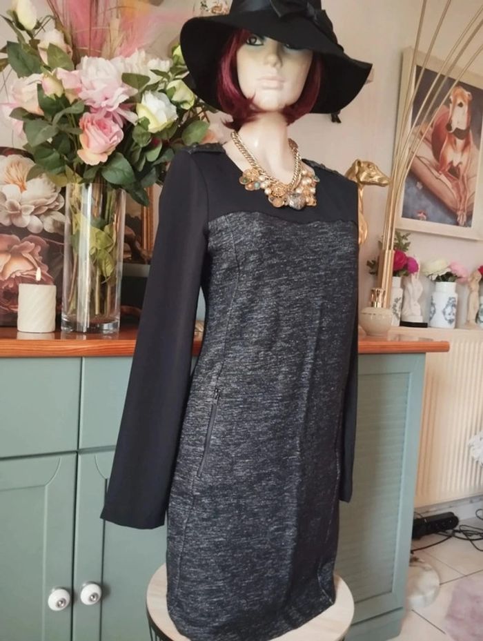 🌹Robe Bi-Matière Laine & Lin IKKS T38/40🌹