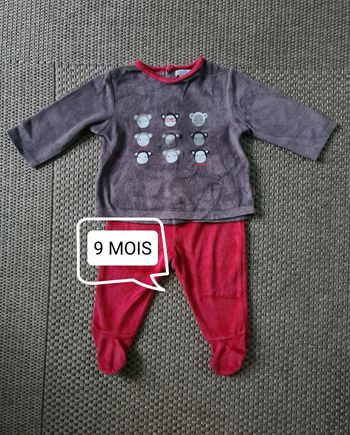 Pyjama 2 pièces rouge et gris mixte - 9 mois