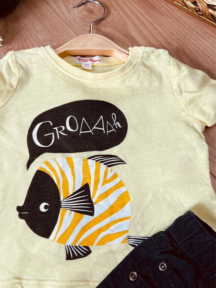Taille 6 mois ensemble 2 pièces garçon DPAM noir et jaune * fish * 💙 - photo numéro 3