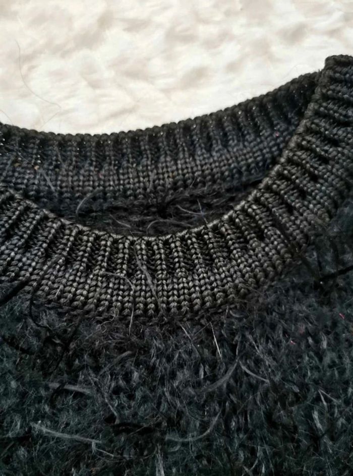 Authentique pull vintage année 80 noir angora broderie perles épaules bouffantes 38 M - photo numéro 5