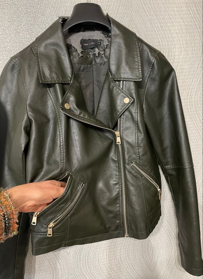 Veste Similicuir ONLY Femme taille 40 Kaki - photo numéro 5