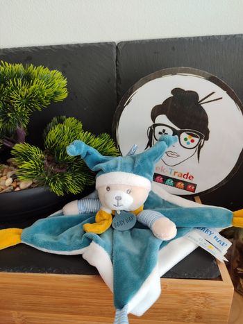 doudou brioche et polochon bn0739 bleu jaune blanc plat moutarde rayé écharpe