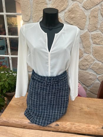 Ensemble tenue femme taille S M 36 38 tex gemo jupe tweed blouse chemiser neuf
