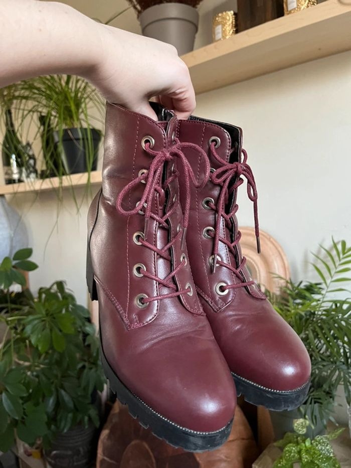 Bottines à talons avec lacets - bordeaux - photo numéro 3