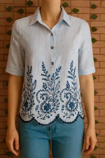 🌸Blouse rayée floral 100% coton Version Feminin Taille 36🌸