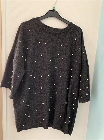 Haut Pull Gris Perlé Manches 3/4 Zara TS