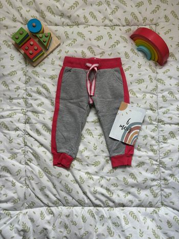 pantalon de jogging gris et rose 6/12 mois poco piano lien de serrage
