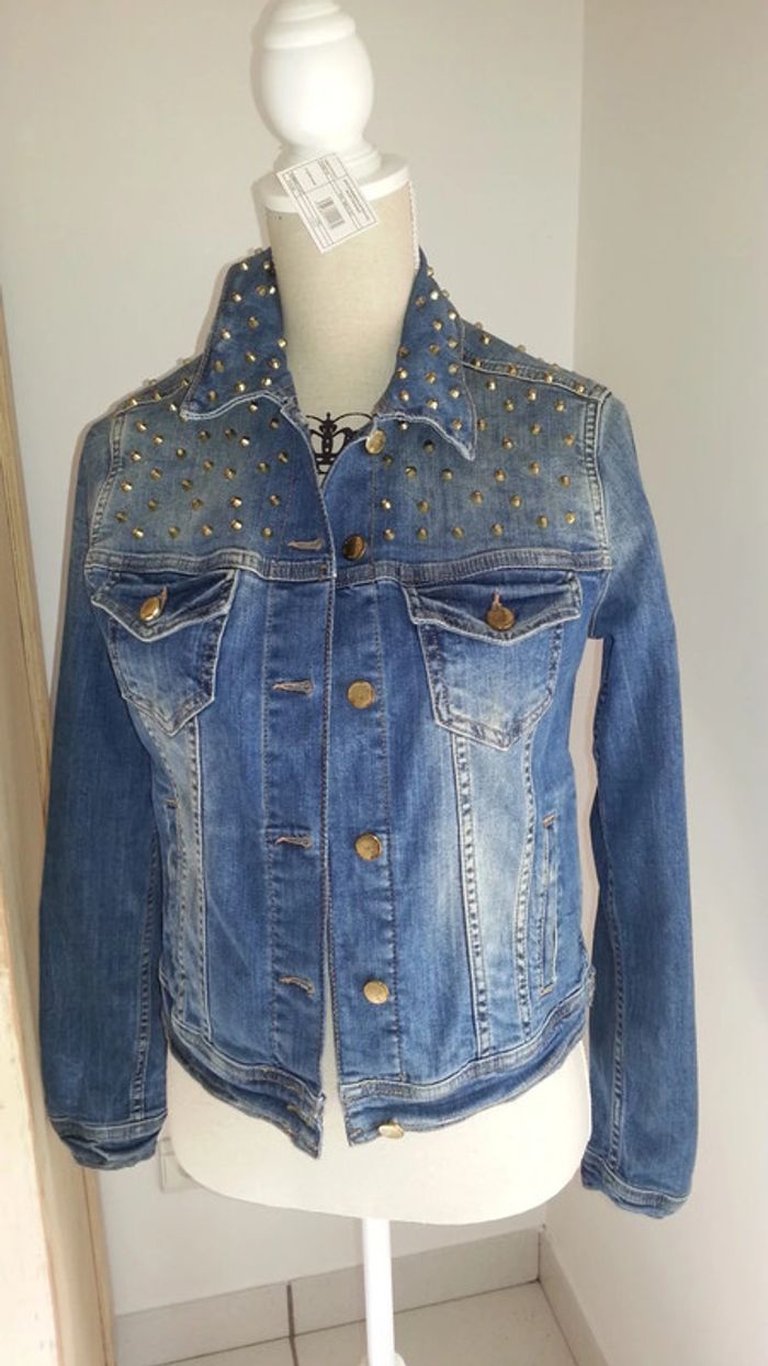 Veste denim jean cloutée ZARA taille L (38-40) - photo numéro 6