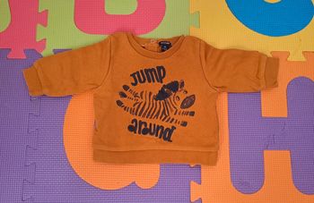 Pull sweat léger orange zèbre, kiabi, taille 3 mois (56/62 cm)