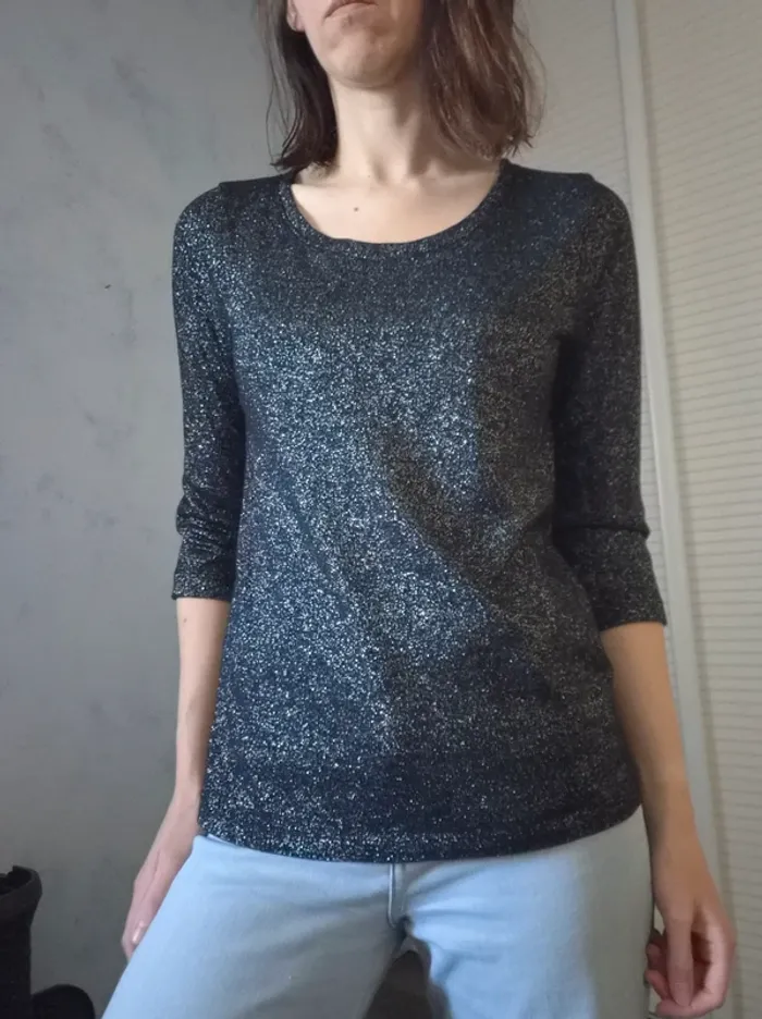Tshirt pailleté argenté bimatiere - photo numéro 2