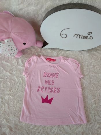 Tee shirt chemise manches courtes Fille 6 mois couronne reine des bêtises Tissaia 100% coton