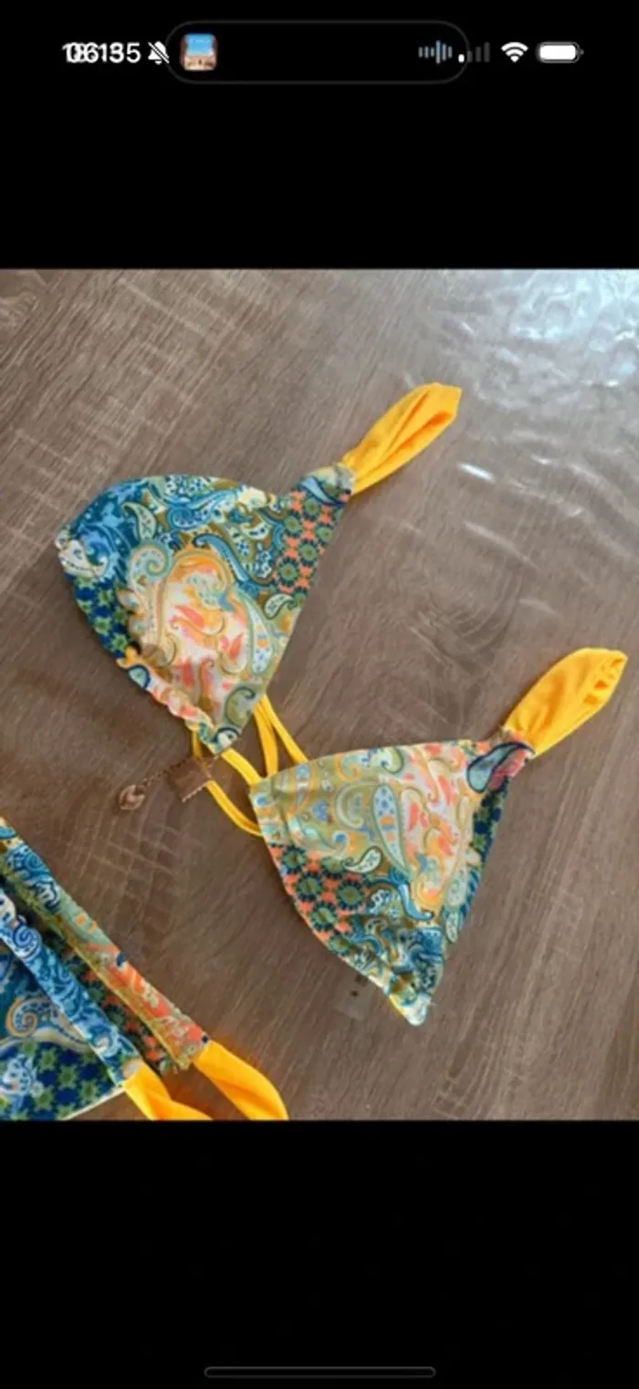 Bikini femme tendance Grece jaune et bleu - photo numéro 3