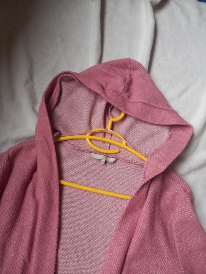 Ģilet à capuche mi-long rose - photo numéro 3