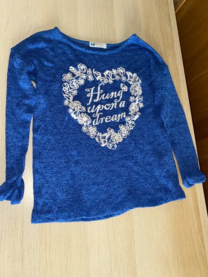 Pull H&M fille violet bleu papillon upon a dream 8 9 10 ans