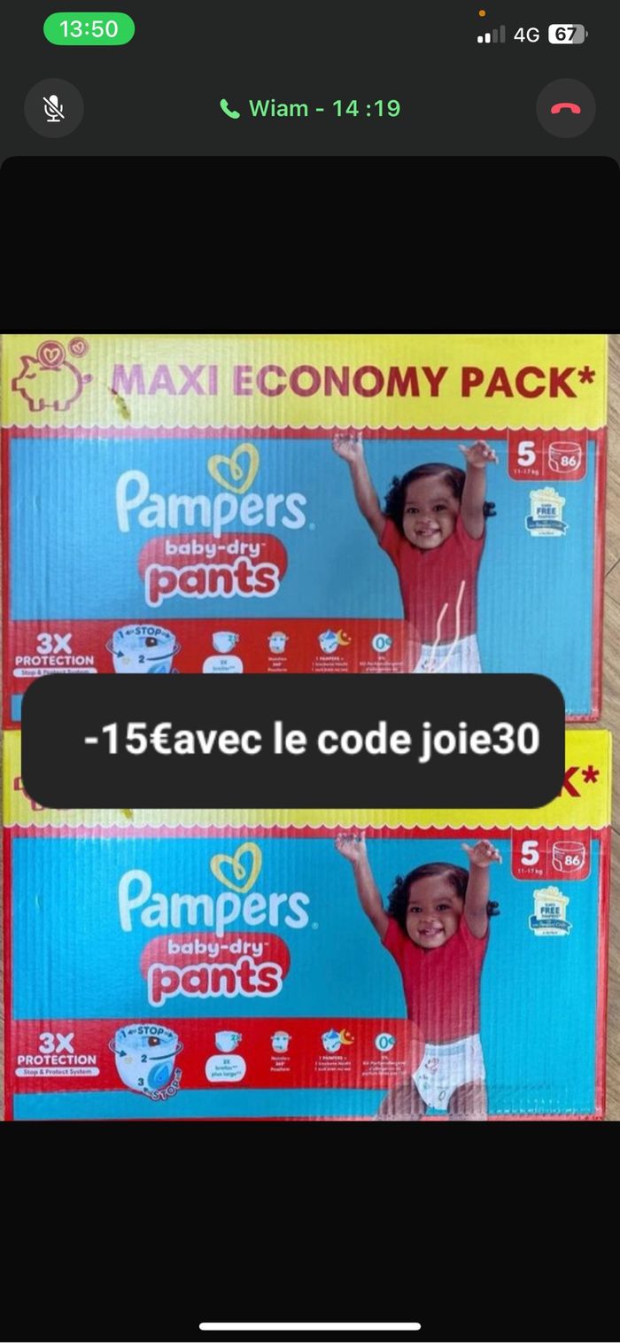 2 cartons de couches Pampers taille 5