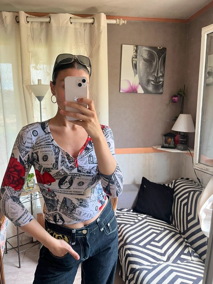 Top cerise vintage bohème champêtre destroy y2k grunge gothic cargo baggy - photo numéro 2