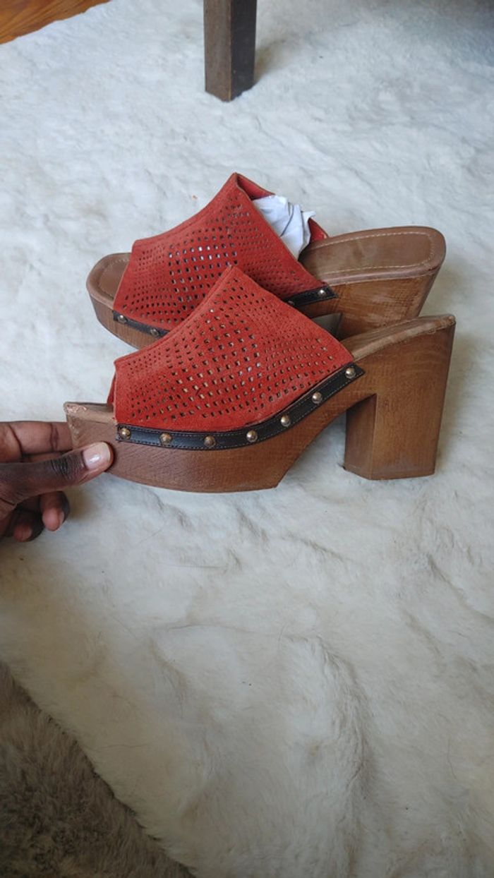 Mule plateforme en cuir daim - photo numéro 4