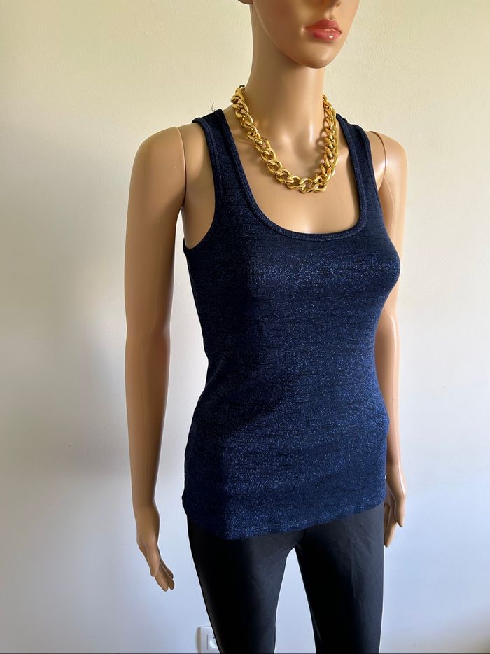 Débardeur bleu marine pailleté Morgan taille XS jamais porté - photo numéro 2