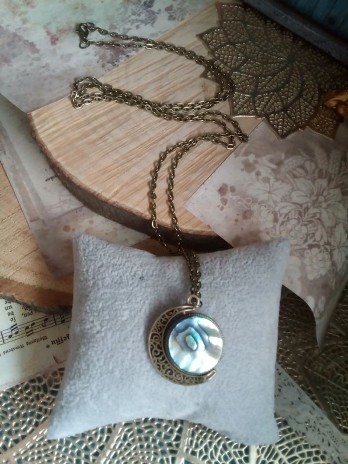 Sautoir lune filigranée réversible double n'acre