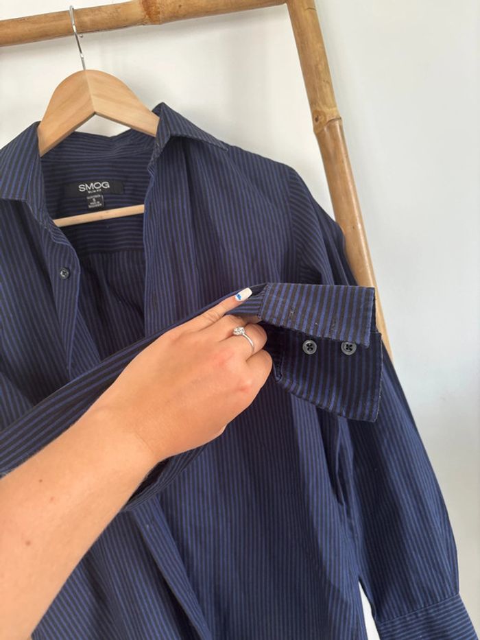 chemise à rayures noire et bleu marine smog taille S - photo numéro 3