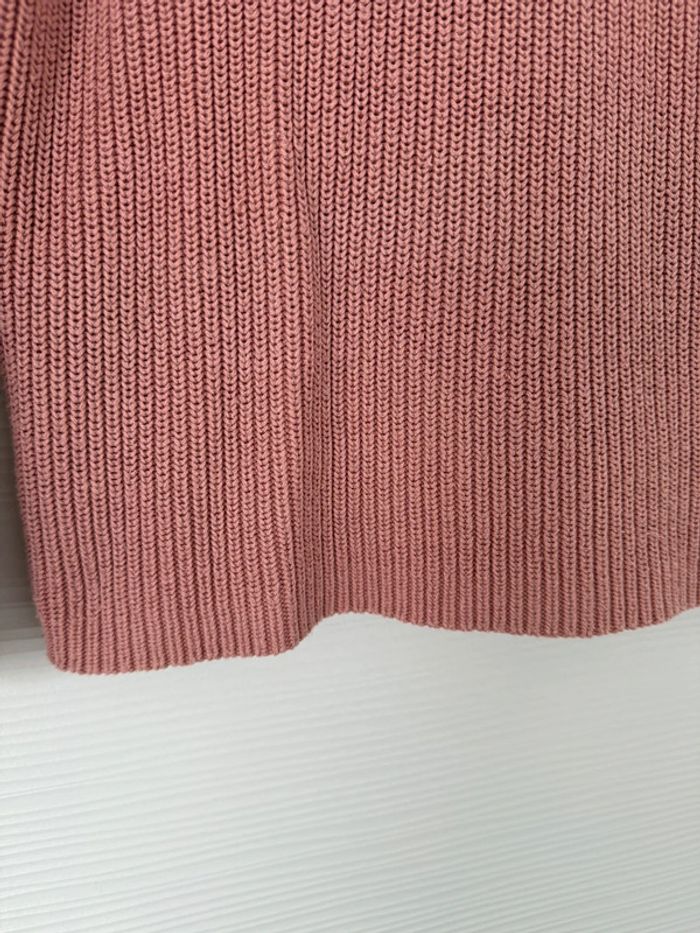 Pull d'hiver épais en maille rose poudré col V uni basique simple - photo numéro 4