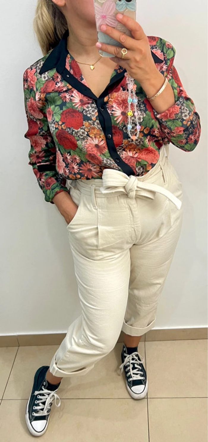 Chemise fluide satinée a fleurs Taille 38 - photo numéro 6