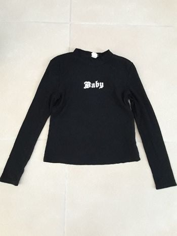 T-shirt côtelé noir ML fille 10 ans SHEIN TBE