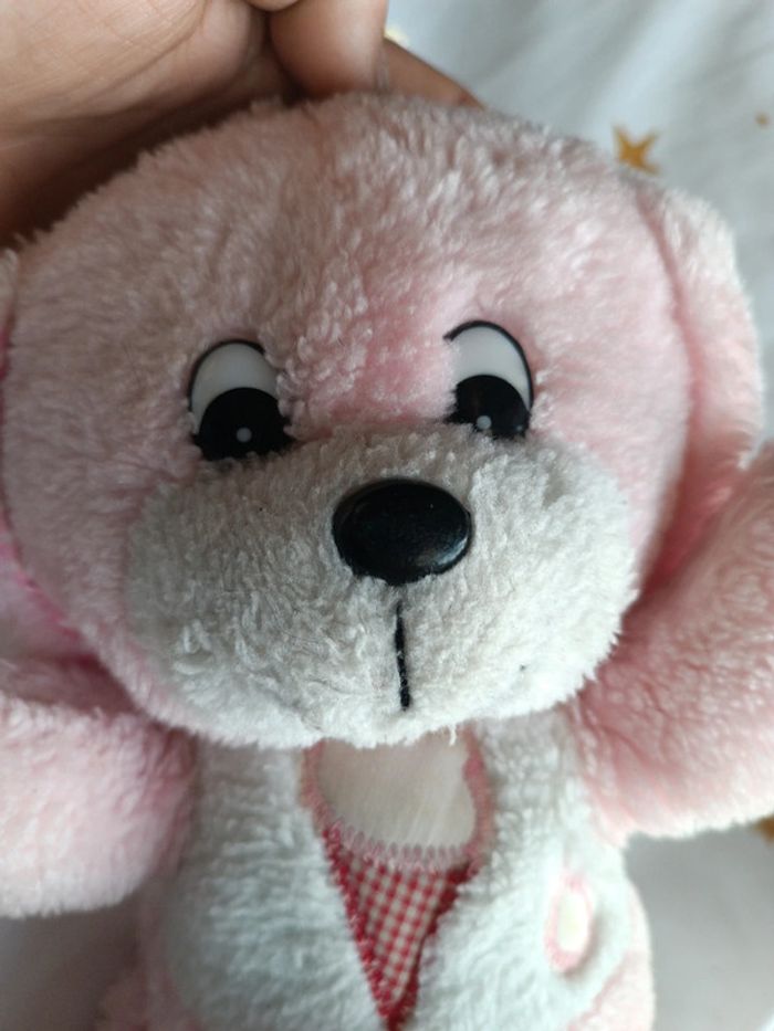 Vintage Doudou peluche plush Teddy chien dog puppy rose pink glace ice cream cône cp - photo numéro 11