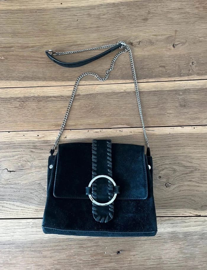 Sac à bandoulière en daim noir la Redoute