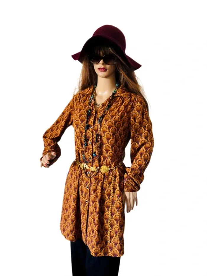 🍁Chemise longue S/36 hippie chic boho vintage retro 70s style long shirt🍁 - photo numéro 11