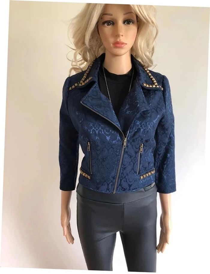 Veste jacquard bleue marine neuve avec rivets Beloved taille M (taille petit) - photo numéro 3