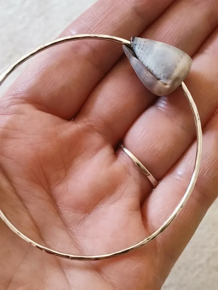 🐚 bracelet jonc argent et coquillage pièce unique 🌺Hawaï 👄 - photo numéro 6