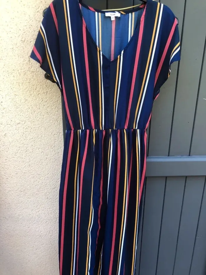 Robe longue rayée bleue marine - La Halle - Taille 34 - photo numéro 2