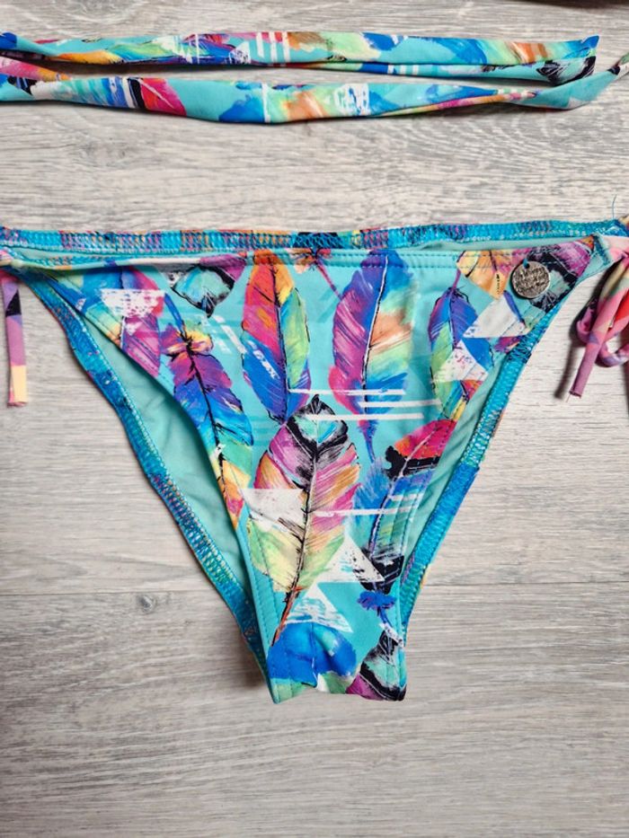 Maillot de bain bikini 2 pièces Banana Moon XS turquoise plumes - photo numéro 2