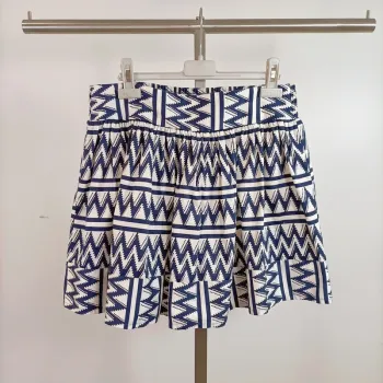 Jupe Patineuse ample blanc imprimé bleu motifs géométriques – Jennyfer – taille L