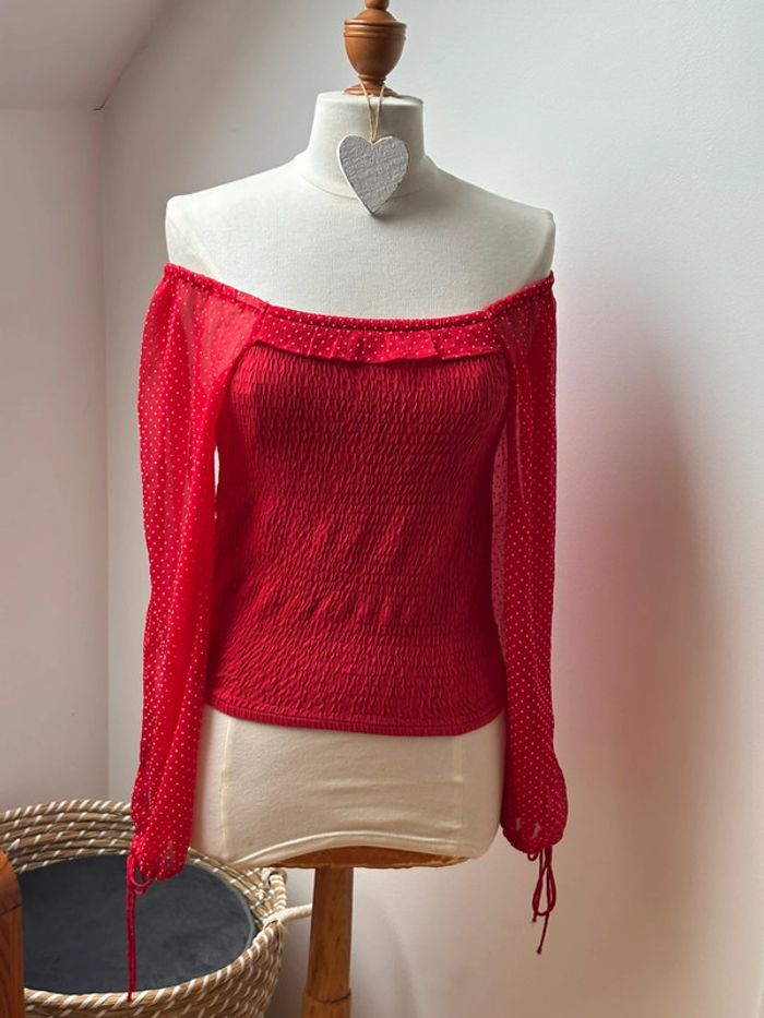 Sublime blouse bohème rouge à pois - T38 - photo numéro 2