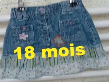 Jupe en  jeans  avec volant  multicolore  Tissaïa Taille  18  mois