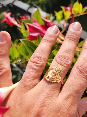 Bague ajustable fleurs 🌸 acier doré