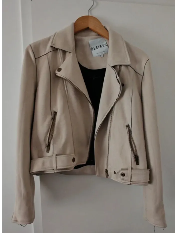 Veste biker beige Desires avec tirettes aux manches Femme Taille L - photo numéro 2