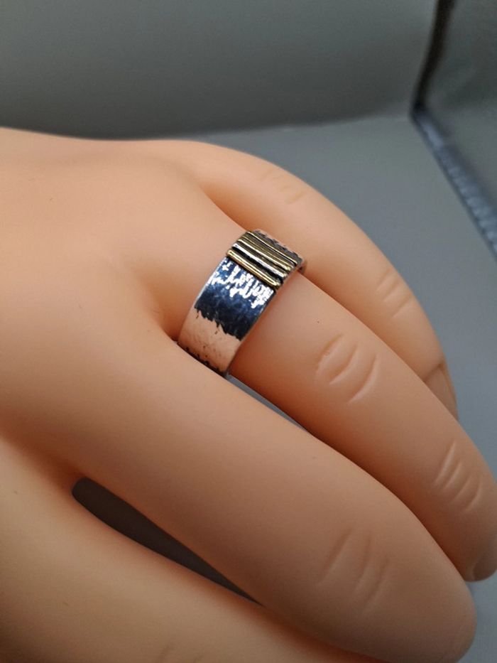 bague en argent couleur argenté + doré taille 7 = France 54.4 = 17.3 mm - photo numéro 4