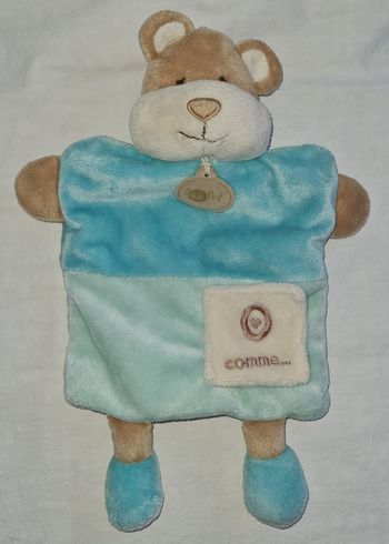 Doudou plat marionnette ours bleu - Collection Alphabet - Baby Nat