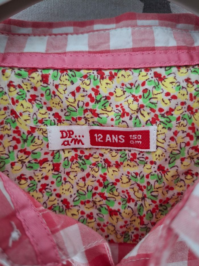 Chemise manches longues vichy blanc et rose 12 ans DPAM - photo numéro 5