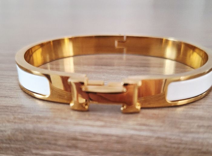 Bracelet jonc acier inoxydable doré et blanc - taille 18 cm - photo numéro 4