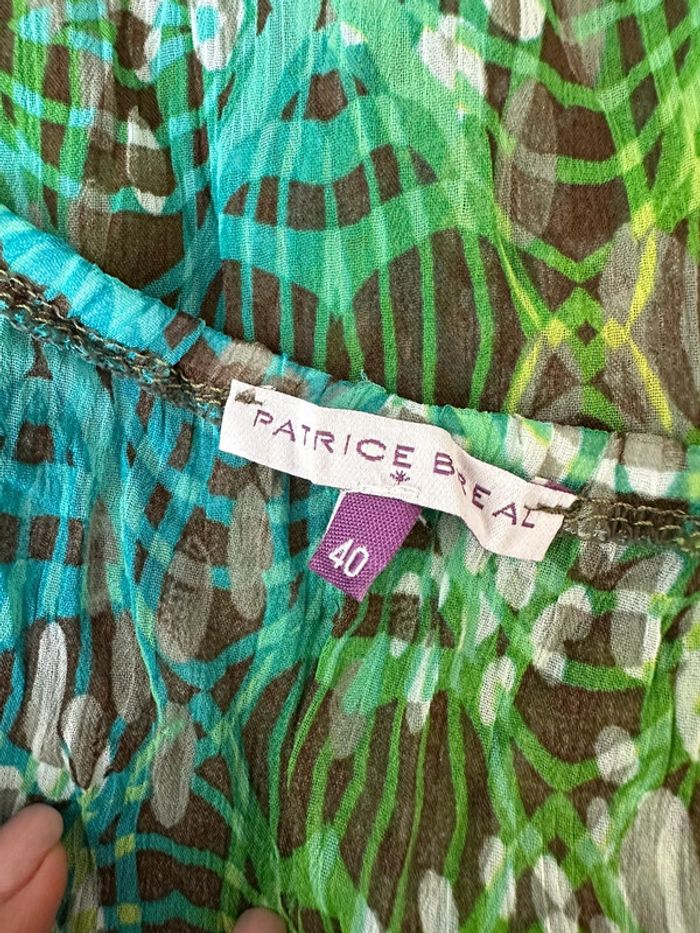 Blouse bariolée à volants verte et bleue Patrice Bréal T40 L - photo numéro 8